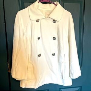 Chicos Off White Cream I Key Jacket Coat Size 2  Double Breasted Peacoat